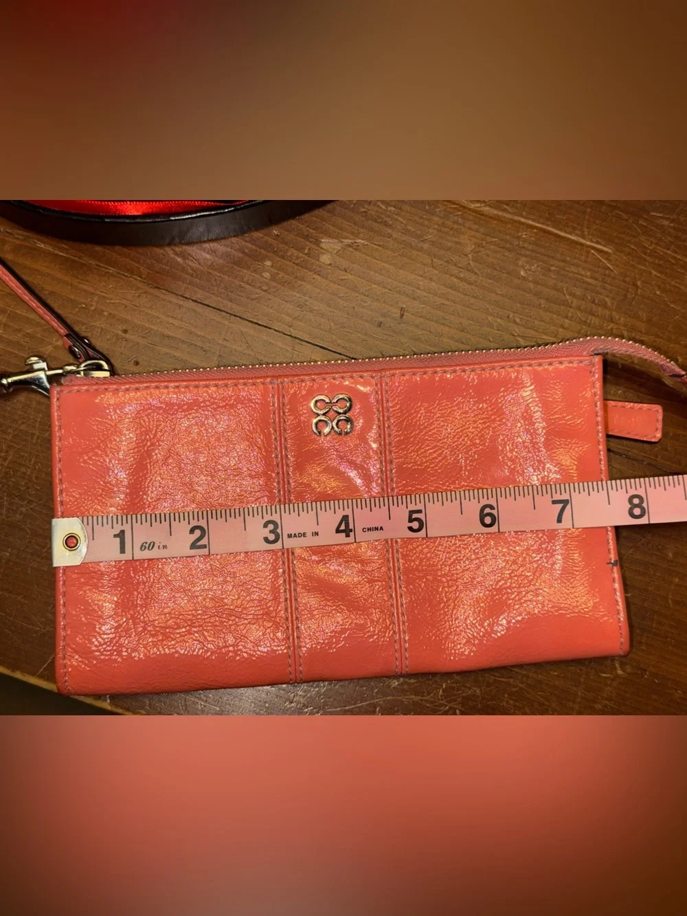 Coach Coral Patent Leather Wristlet Wallet Zip Around Clutch Organizer EUC